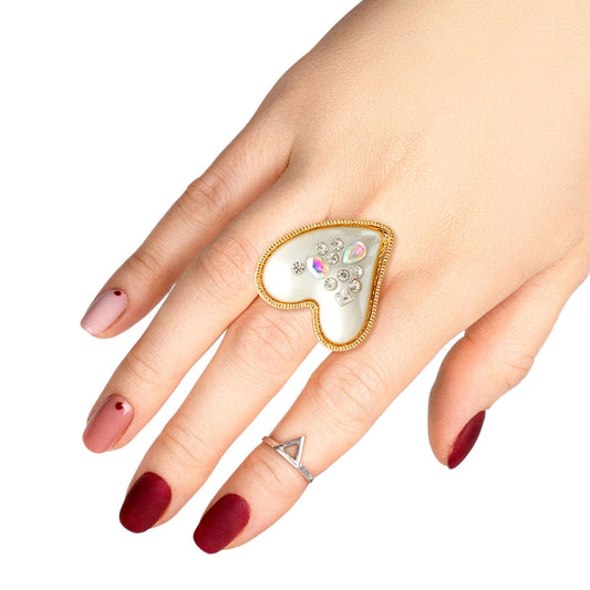 Gold Pearl Heart Ring|Stretch to Fit - Premium Wholesale Jewelry from Pinktown - Just $12! Shop now at chiquestyles