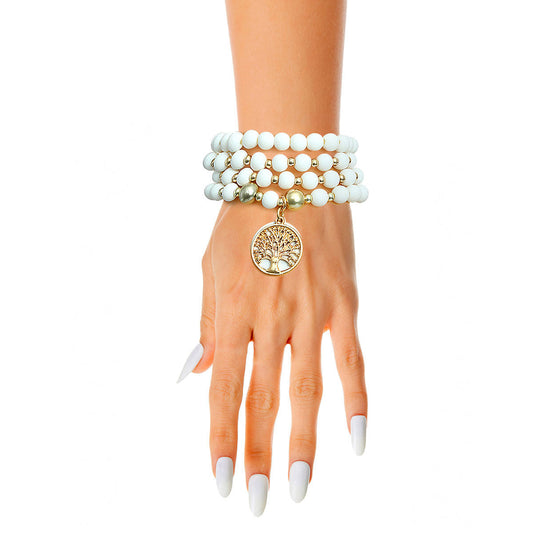 Matte White Tree of Life Bracelets|Stretch to Fit - Premium Wholesale Jewelry from Pinktown - Just $13! Shop now at chiquestyles