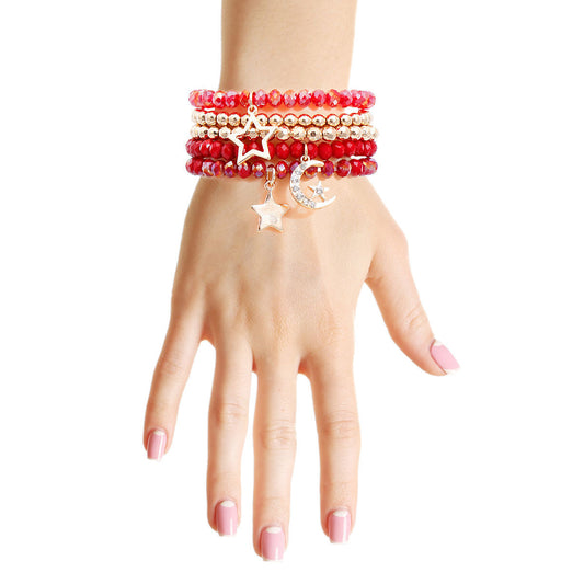 Red and Gold Glass Star Bracelets|Stretch to Fit - Premium Wholesale Jewelry from Pinktown - Just $13! Shop now at chiquestyles