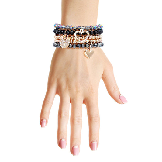 Black and Gold Glass Heart Bracelets|Stretch to Fit - Premium Wholesale Jewelry from Pinktown - Just $13! Shop now at chiquestyles