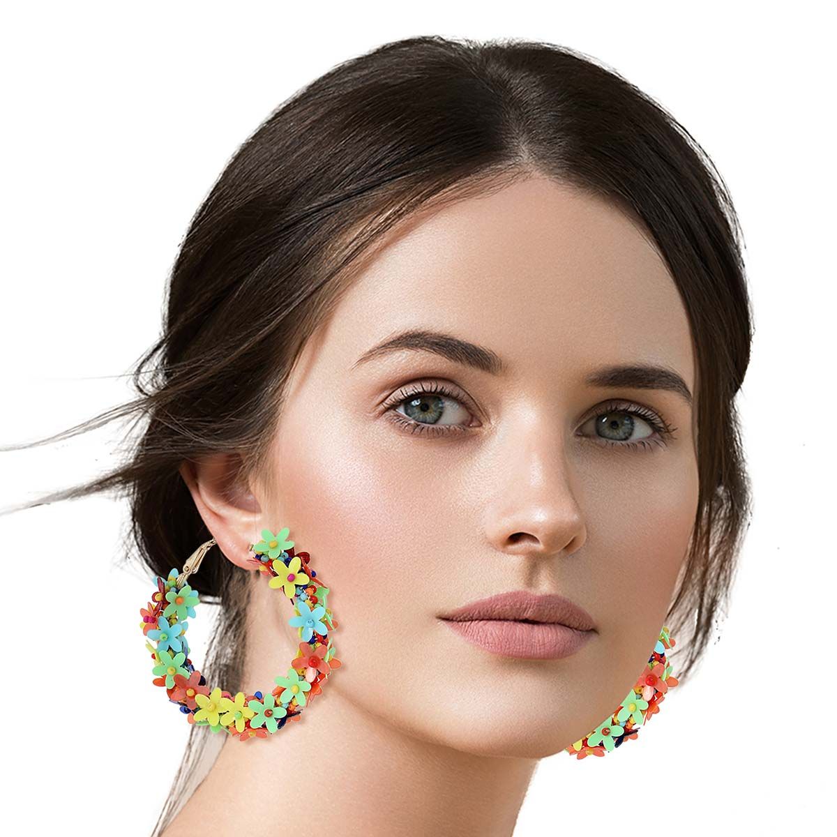 Multi Color Daisy Covered Hoops - Premium Wholesale Jewelry from Pinktown - Just $13! Shop now at chiquestyles