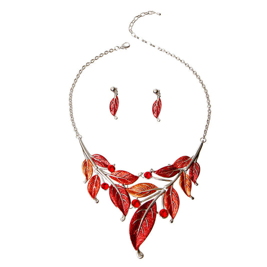 Red Leaf Necklace Set|18 inches - Premium Wholesale Jewelry from Pinktown - Just $22! Shop now at chiquestyles