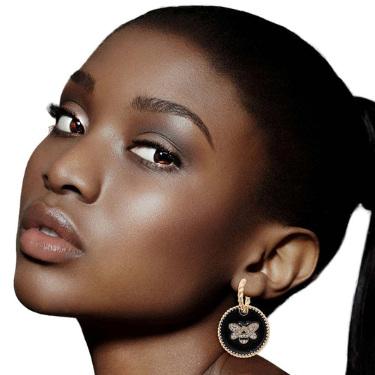 Black Bee Charm Twisted Gold Hoops|1.65 inches - Premium Wholesale Jewelry from Pinktown - Just $14! Shop now at chiquestyles
