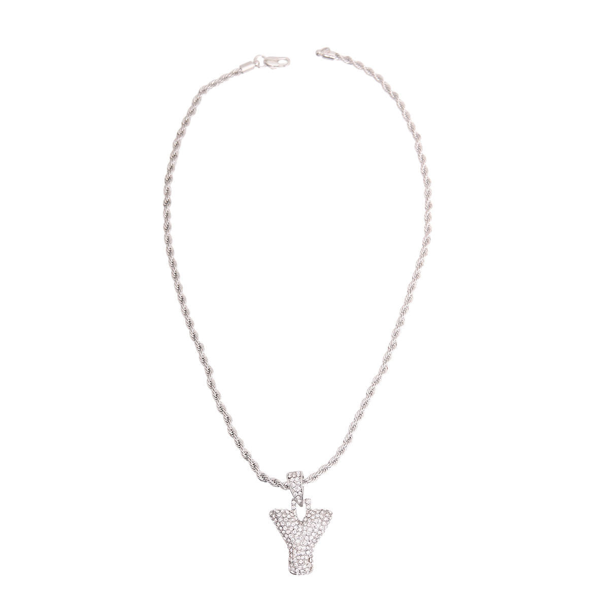 Y Rhinestone Silver Necklace|20 inches - Premium Wholesale Jewelry from Pinktown - Just $12! Shop now at chiquestyles