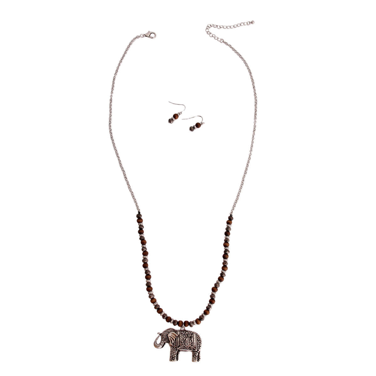 Burnished Silver and Bead Elephant Necklace|28 inches - Premium Wholesale Jewelry from Pinktown - Just $10! Shop now at chiquestyles