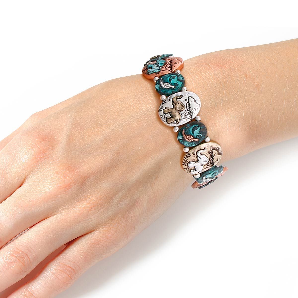 Patina Metal Elephant Engraved Bracelet|Stretch to Fit - Premium Wholesale Jewelry from Pinktown - Just $14! Shop now at chiquestyles
