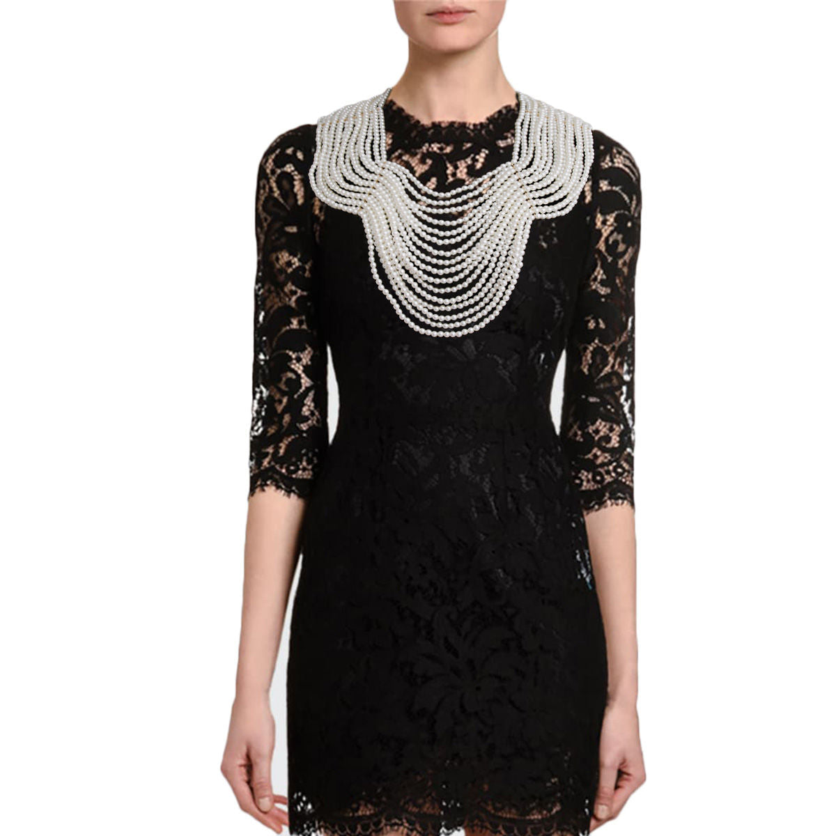 Cleopatra Chic: Cream Regal Back Drape Pearl Bib Necklace - Premium Wholesale Jewelry from Pinktown - Just $39! Shop now at chiquestyles