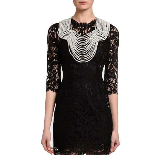 Cleopatra Chic: Cream Regal Back Drape Pearl Bib Necklace - Premium Wholesale Jewelry from Pinktown - Just $39! Shop now at chiquestyles