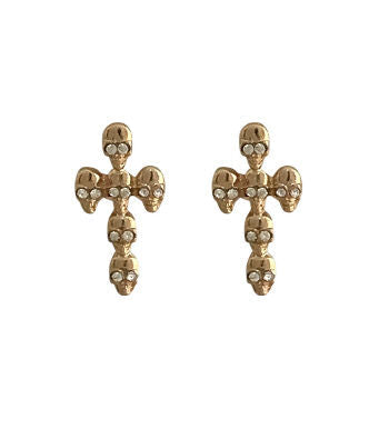 Gold Rhinestone Skull Cross Earrings|1 inch - Premium Wholesale Jewelry from Pinktown - Just $5! Shop now at chiquestyles