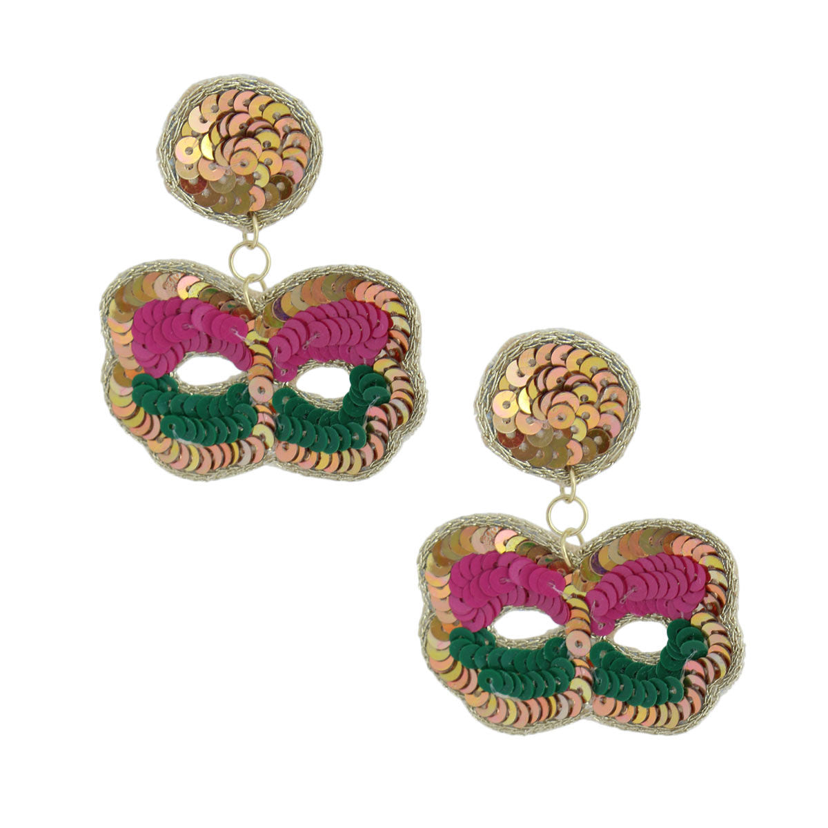 Sequin Mardi Gras Mask Earrings - Premium Wholesale Jewelry from Pinktown - Just $14! Shop now at chiquestyles