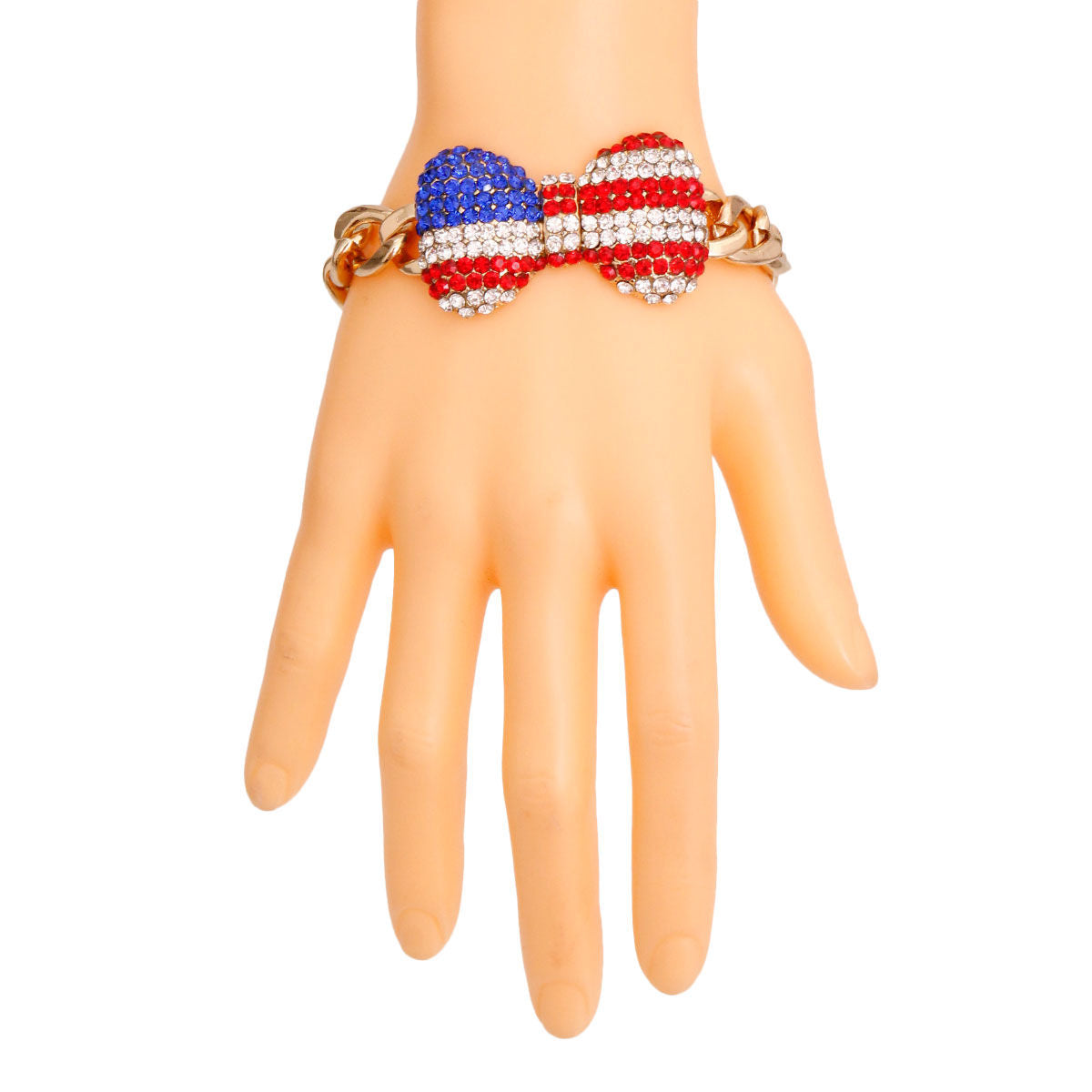 Patriotic Bow Chain Bracelet|8 inches - Premium Wholesale Jewelry from Pinktown - Just $9! Shop now at chiquestyles