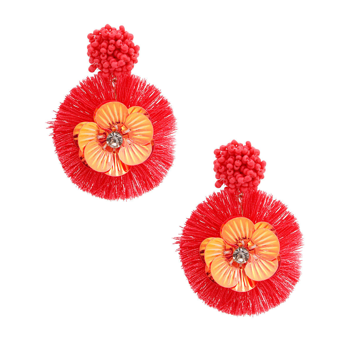 Coral Sequin Flower Tassel Earrings|2.75 inches - Premium Wholesale Jewelry from Pinktown - Just $10! Shop now at chiquestyles