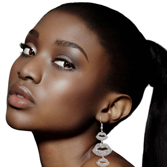 Silver Triple Lips Earrings|2 inches - Premium Wholesale Jewelry from Pinktown - Just $14! Shop now at chiquestyles