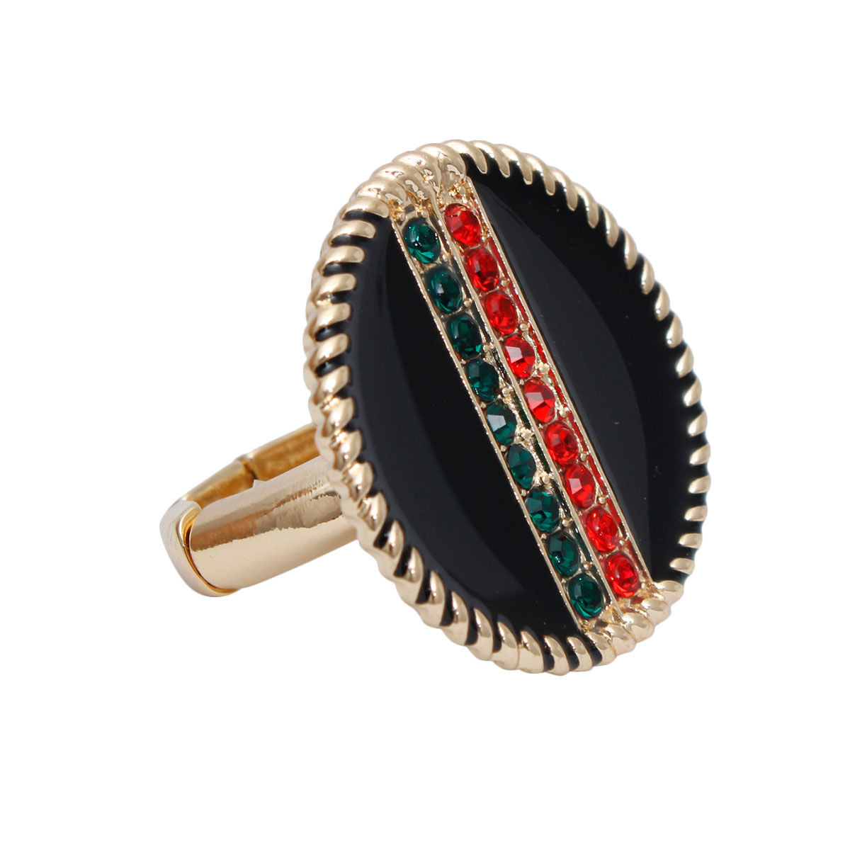 Black Stripe Charm Gold Ring|Stretch to Fit - Premium Wholesale Jewelry from Pinktown - Just $10! Shop now at chiquestyles