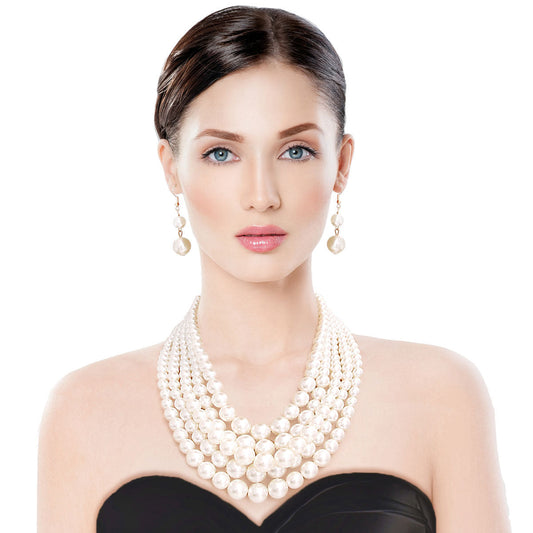 Cream Pearl Multi Strand Necklace Set|20 inches - Premium Wholesale Jewelry from Pinktown - Just $20! Shop now at chiquestyles