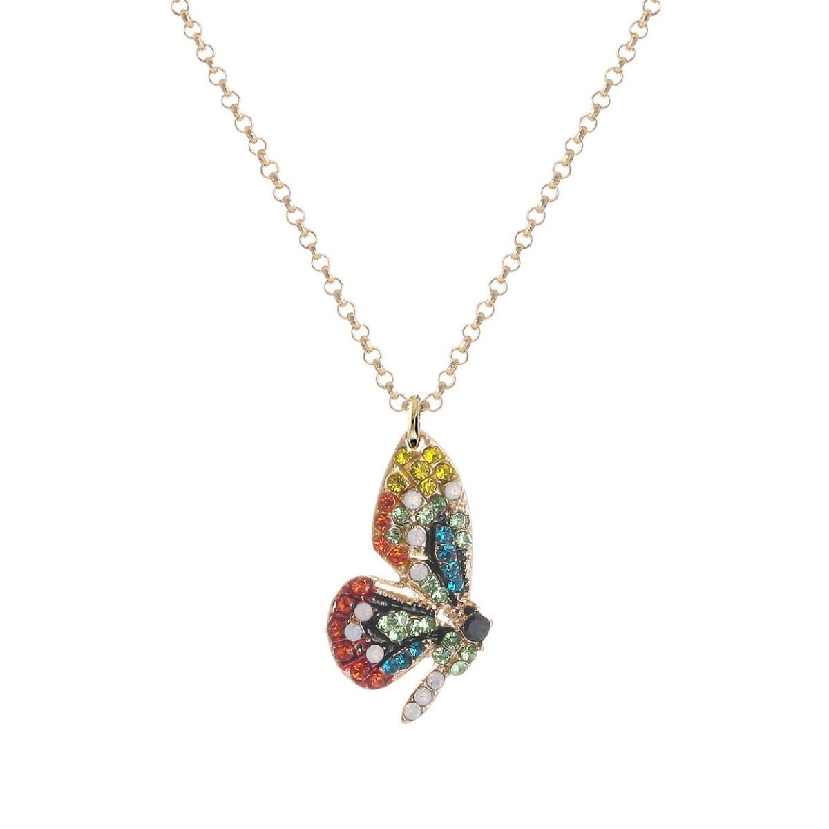 Rainbow Rhinestone Butterfly Wing Necklace|18 + 3 inches - Premium Wholesale Jewelry from Pinktown - Just $6! Shop now at chiquestyles