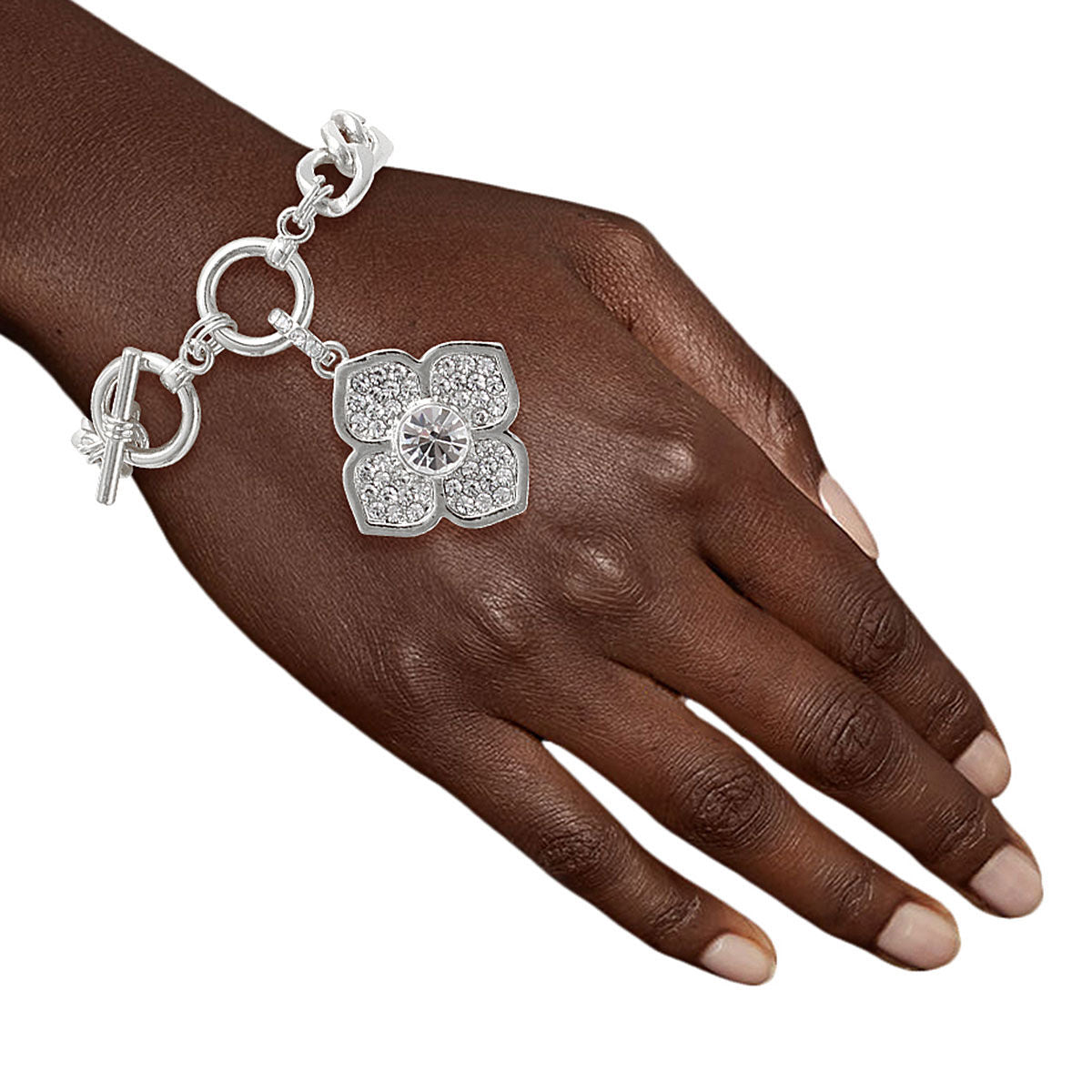 Silver Luxury French Designer Flower Bracelet|8 inches - Premium Wholesale Jewelry from Pinktown - Just $10! Shop now at chiquestyles