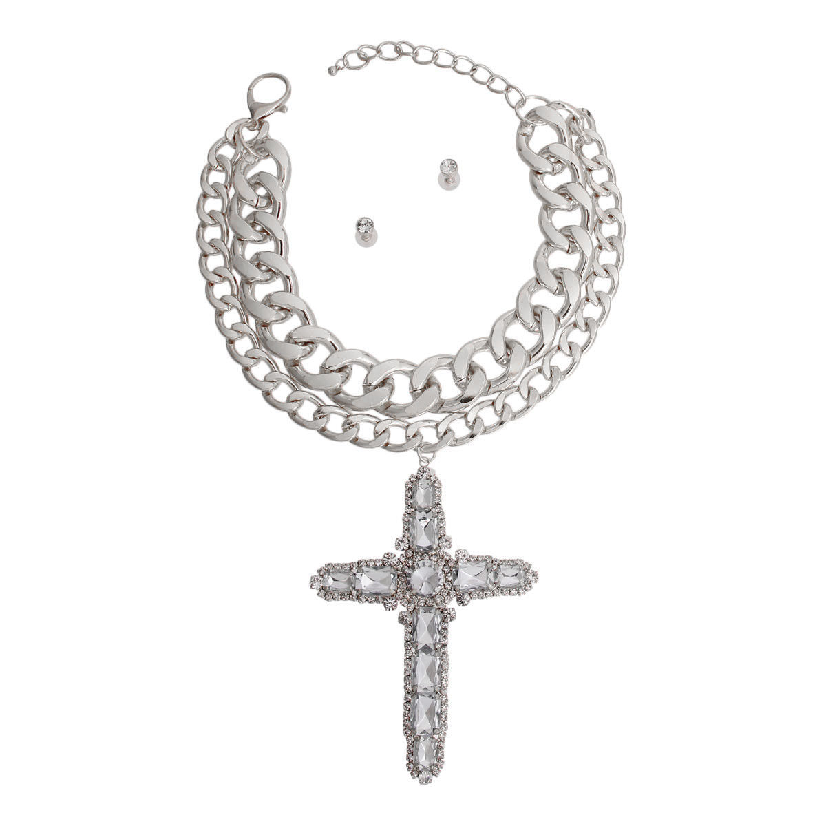 Chunky Silver Jumbo Cross Necklace - Premium Wholesale Jewelry from Pinktown - Just $30! Shop now at chiquestyles