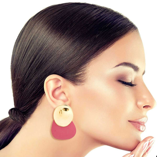 Pink and Gold Wooden Studs|2 inches - Premium Wholesale Jewelry from Pinktown - Just $8! Shop now at chiquestyles