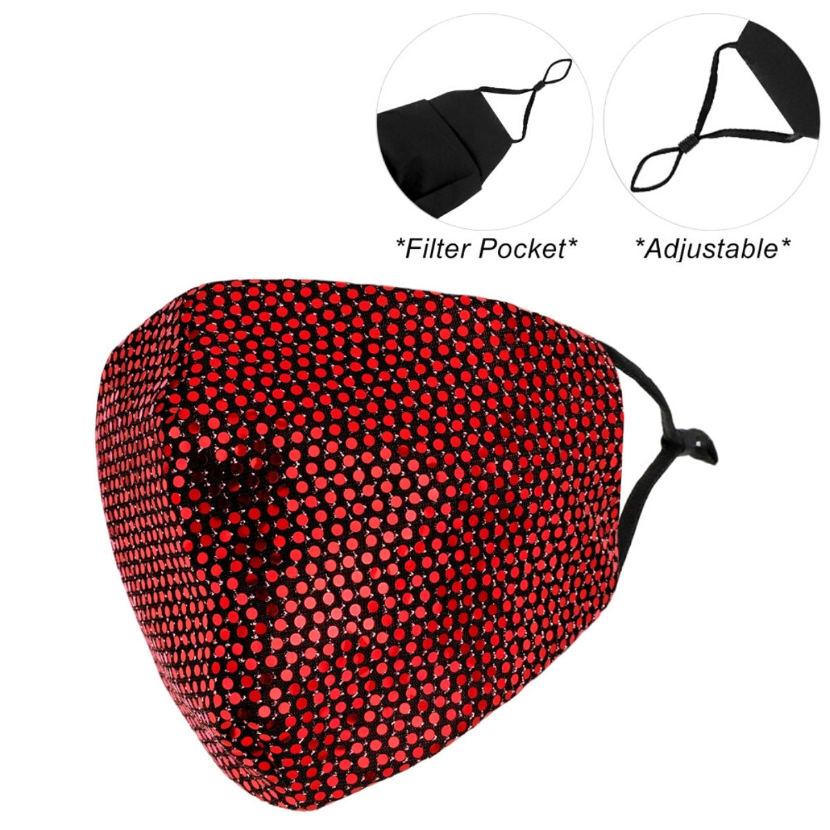 Red Sequin Disco Mask|Stretch to Fit - Premium Wholesale Fashion Accessories from Pinktown - Just $9! Shop now at chiquestyles