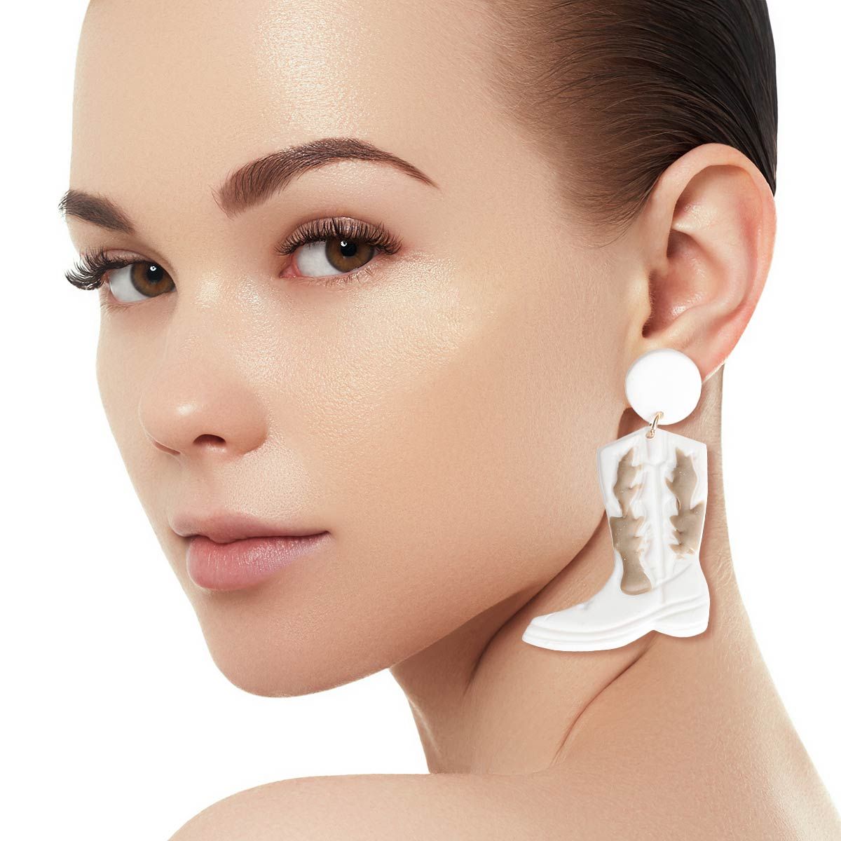 White and Brown Clay Boots Earrings|2.5 inches - Premium Wholesale Jewelry from Pinktown - Just $13! Shop now at chiquestyles