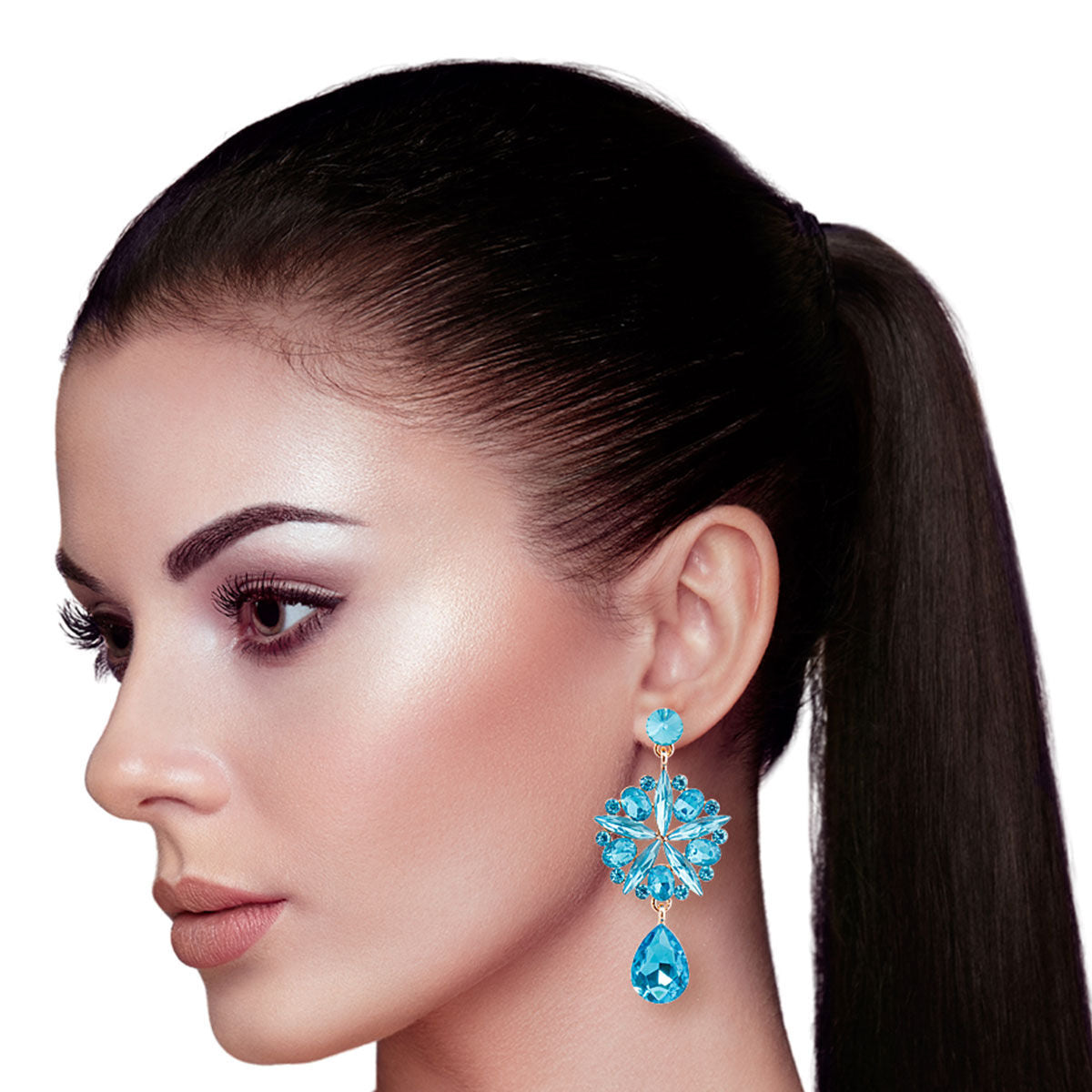 Aqua Crystal Burst Earrings|2.5 inches - Premium Wholesale Jewelry from Pinktown - Just $9! Shop now at chiquestyles