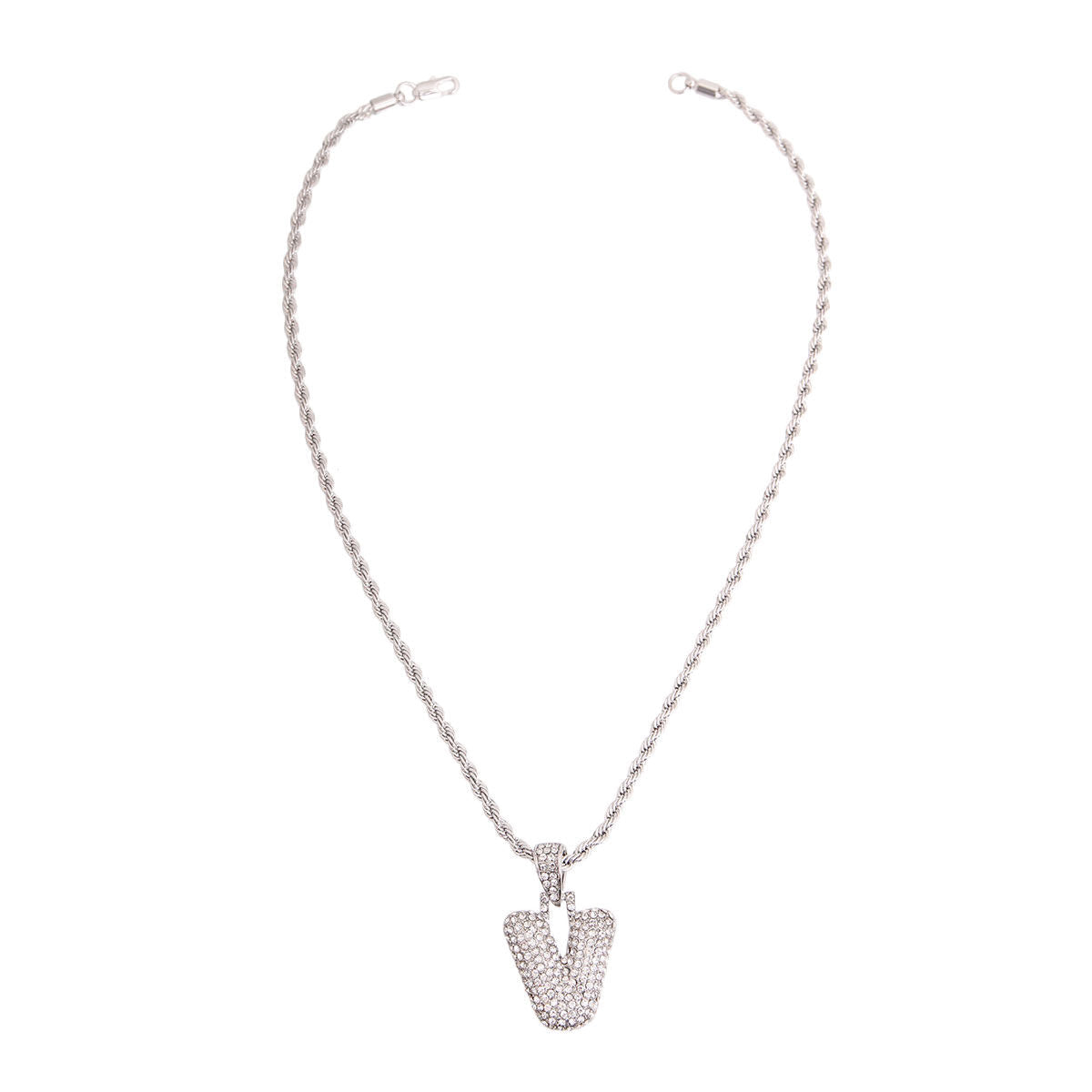 V Rhinestone Silver Necklace|20 inches - Premium Wholesale Jewelry from Pinktown - Just $12! Shop now at chiquestyles