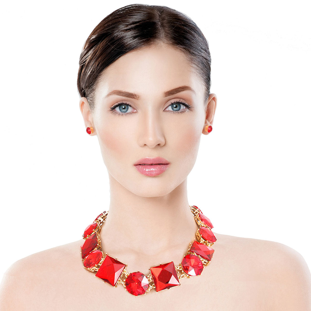 Red Various Crystal Collar Set - Premium Wholesale Jewelry from Pinktown - Just $24! Shop now at chiquestyles