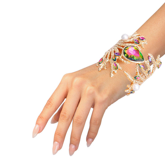 Pink Green Gold Branched Crystal Cuff|8 inches - Premium Wholesale Jewelry from Pinktown - Just $22! Shop now at chiquestyles