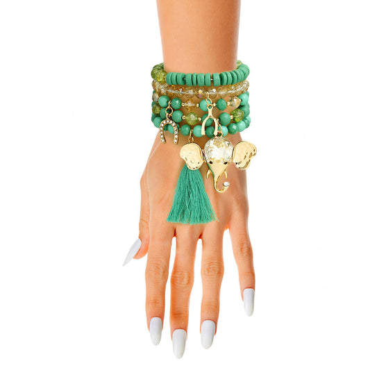 Turquoise Bead Elephant Charm Bracelets|Stretch to Fit - Premium Wholesale Jewelry from Pinktown - Just $14! Shop now at chiquestyles