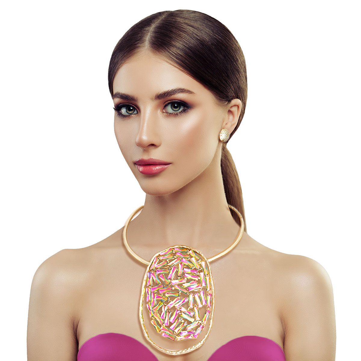 Pink Green Baguette Choker Set - Premium Wholesale Jewelry from Pinktown - Just $25! Shop now at chiquestyles