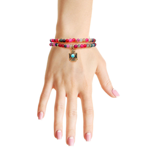 Fuchsia Natural Stone Tunderbird Bracelet|Stretch to Fit - Premium Wholesale Jewelry from Pinktown - Just $9! Shop now at chiquestyles