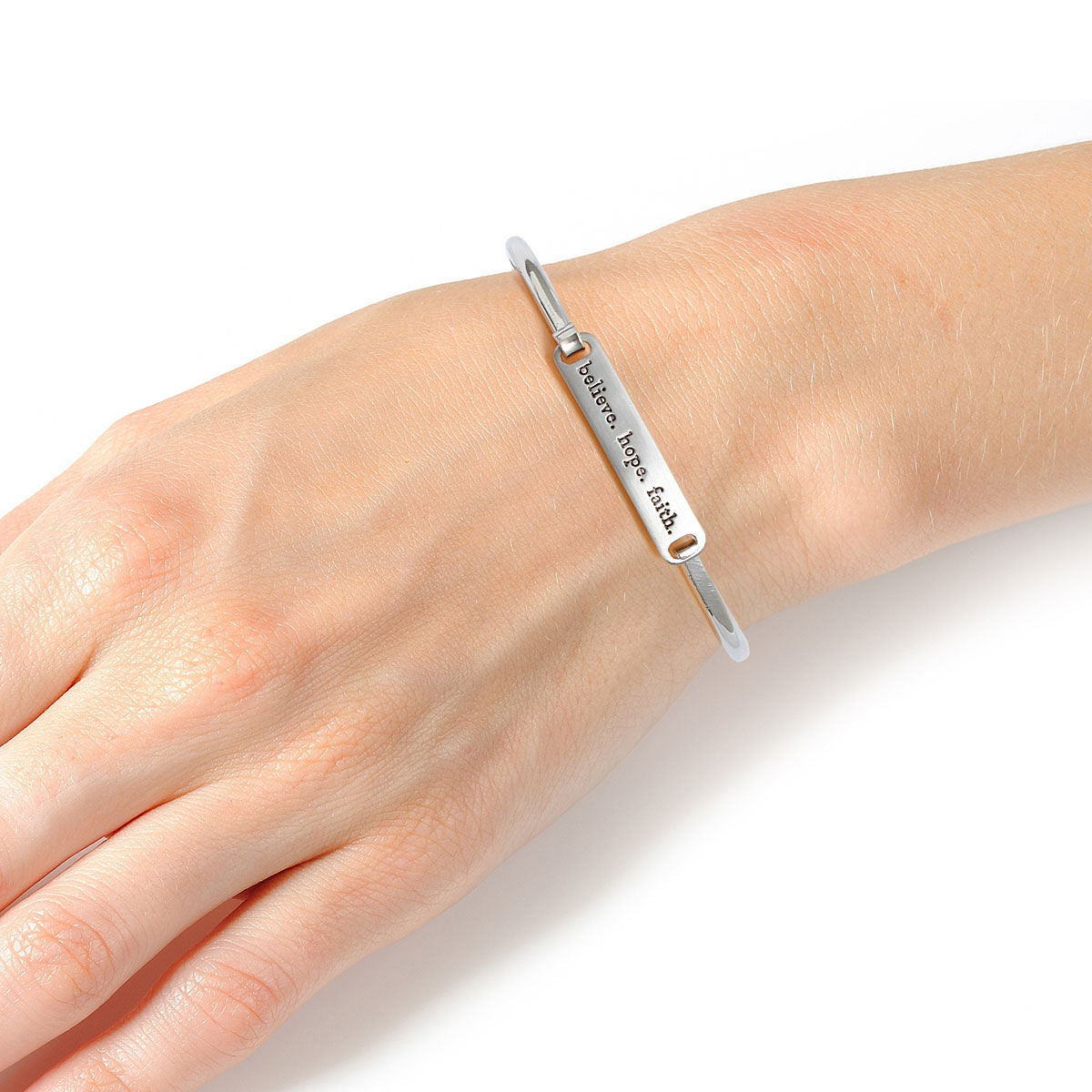 Believe Hope Faith Silver Hook Bangle - Premium Wholesale Jewelry from Pinktown - Just $5! Shop now at chiquestyles