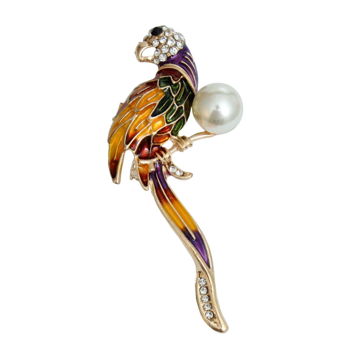 Multi Color Parrot with Pearl Brooch|2.4 x 1.12 inches - Premium Wholesale Jewelry from Pinktown - Just $5! Shop now at chiquestyles