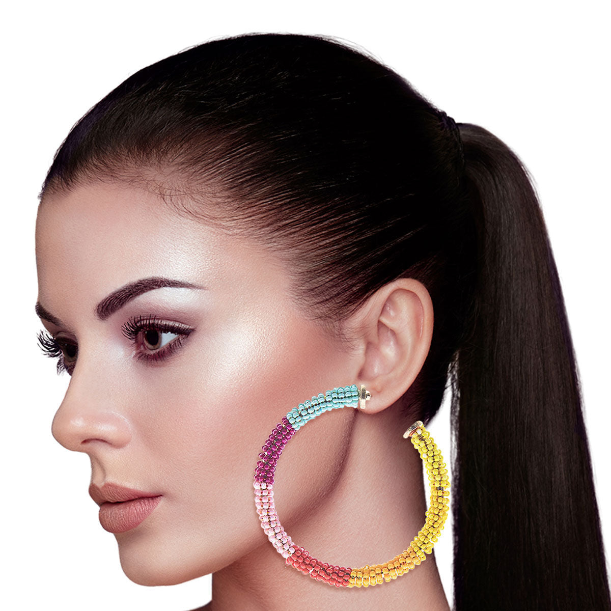 Rainbow Seed Bead Wrapped Hoops|2.75 inches - Premium Wholesale Jewelry from Pinktown - Just $12! Shop now at chiquestyles