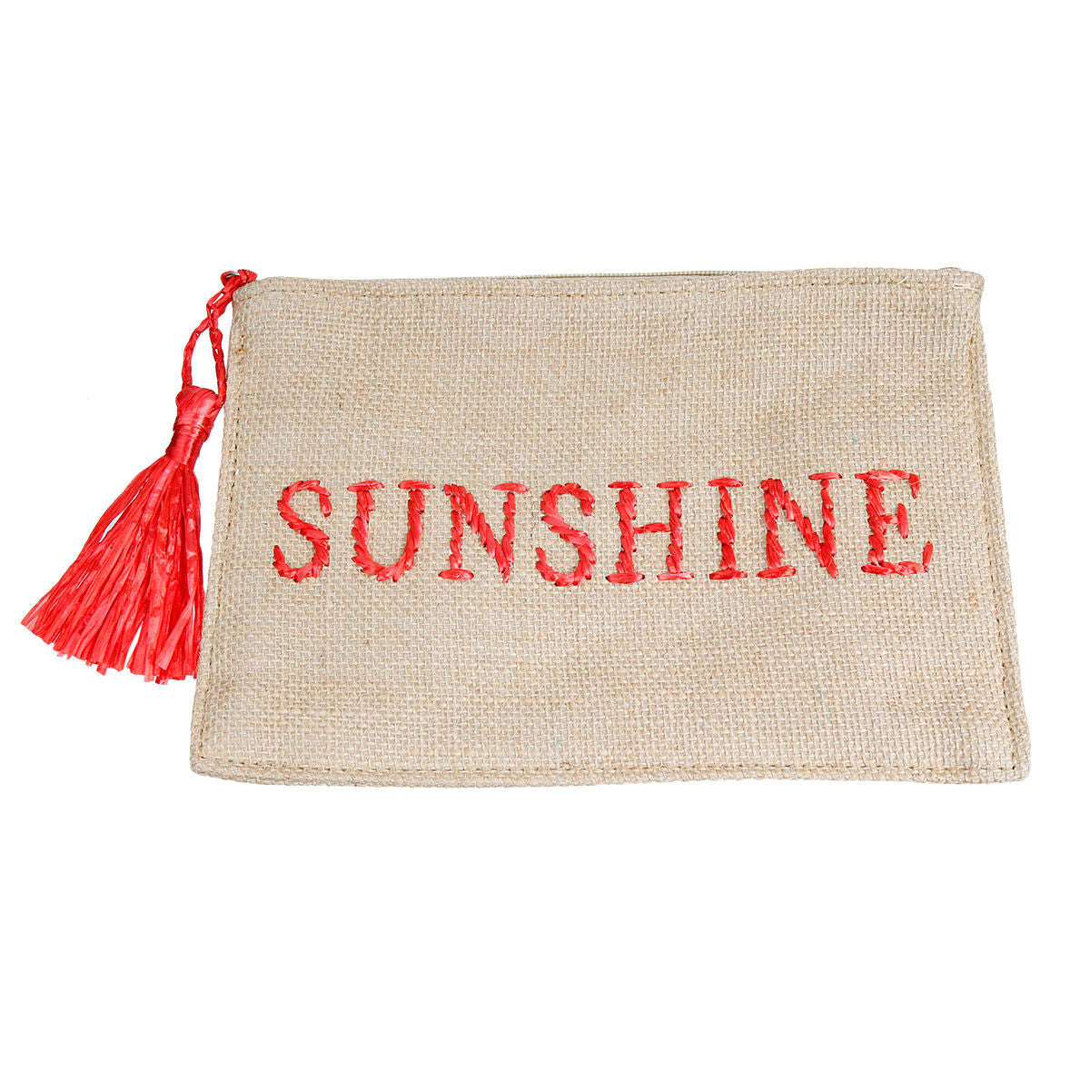 Burlap Clutch with Red Raffia SUNSHINE Stitching|11 x 7.5 inches - Premium Wholesale Fashion Accessories from Pinktown - Just $25! Shop now at chiquestyles