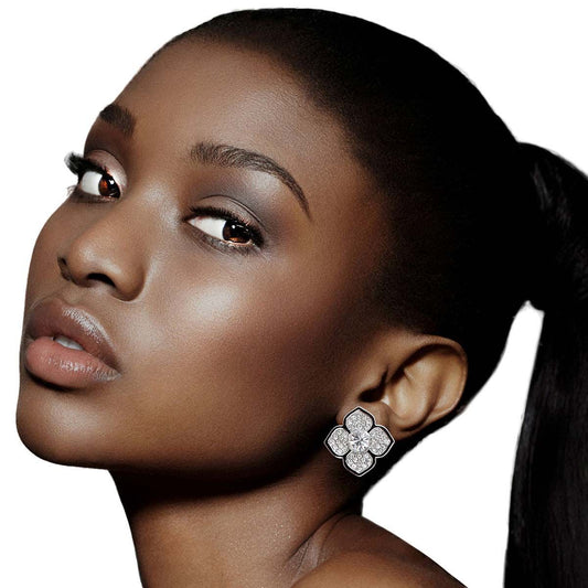 Silver Luxury French Designer Flower Studs|1.25 inches - Premium Wholesale Jewelry from Pinktown - Just $11! Shop now at chiquestyles