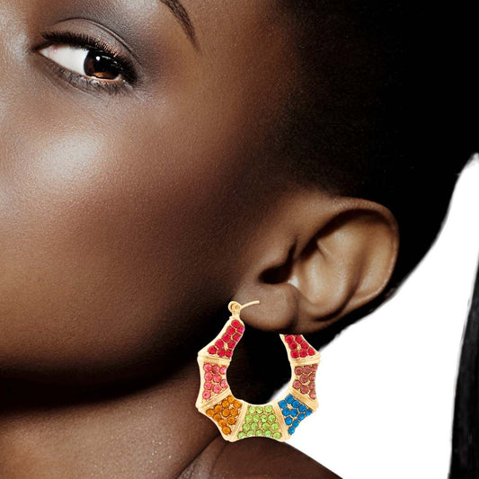 Multi Color Bling Bamboo Hoops|1.5 inches - Premium Wholesale Jewelry from Pinktown - Just $12! Shop now at chiquestyles