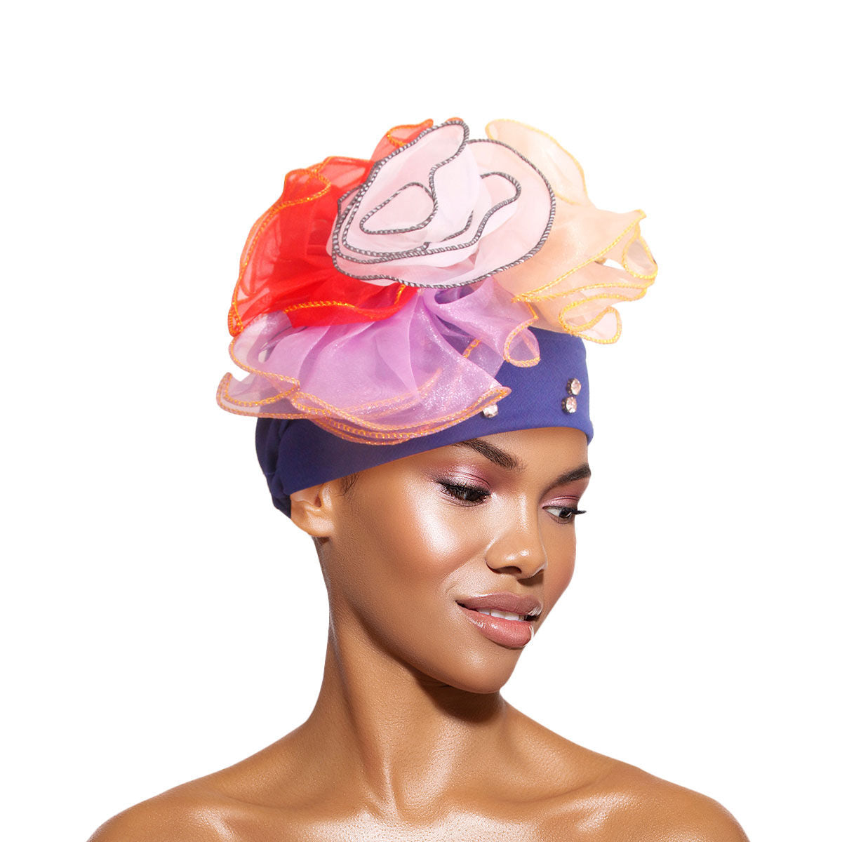 Royal Blue Pleated Ruffle Rhinestone Turban|Stretch to Fit - Premium Wholesale Fashion Accessories from Pinktown - Just $7! Shop now at chiquestyles