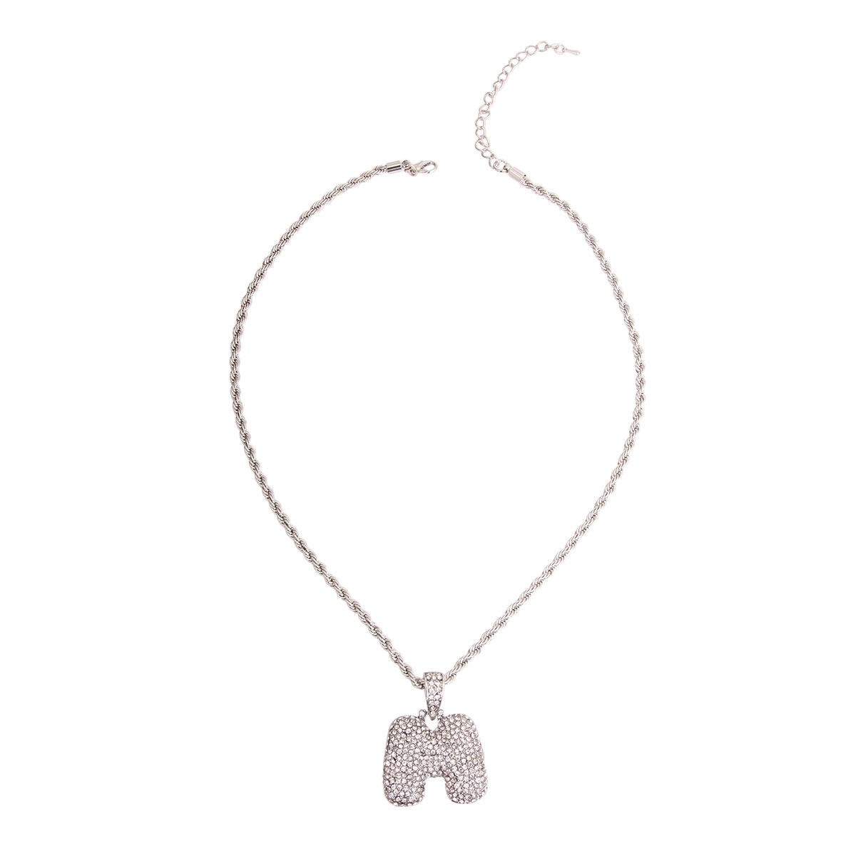 M Rhinestone Silver Necklace|20 inches - Premium Wholesale Jewelry from Pinktown - Just $12! Shop now at chiquestyles