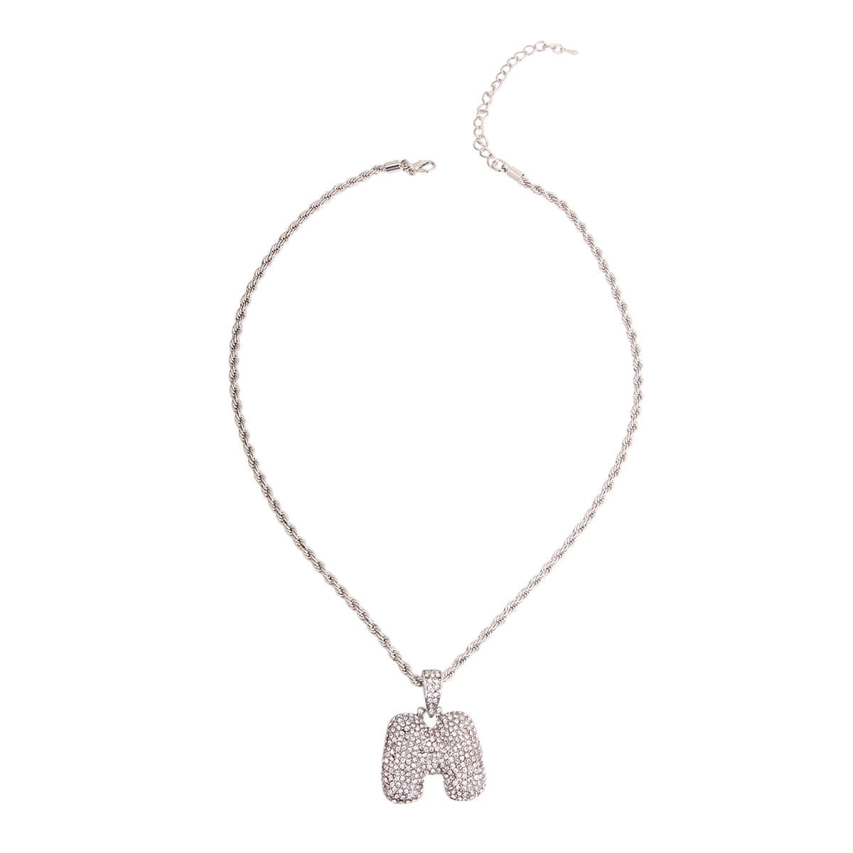 M Rhinestone Silver Necklace|20 inches - Premium Wholesale Jewelry from Pinktown - Just $13! Shop now at chiquestyles