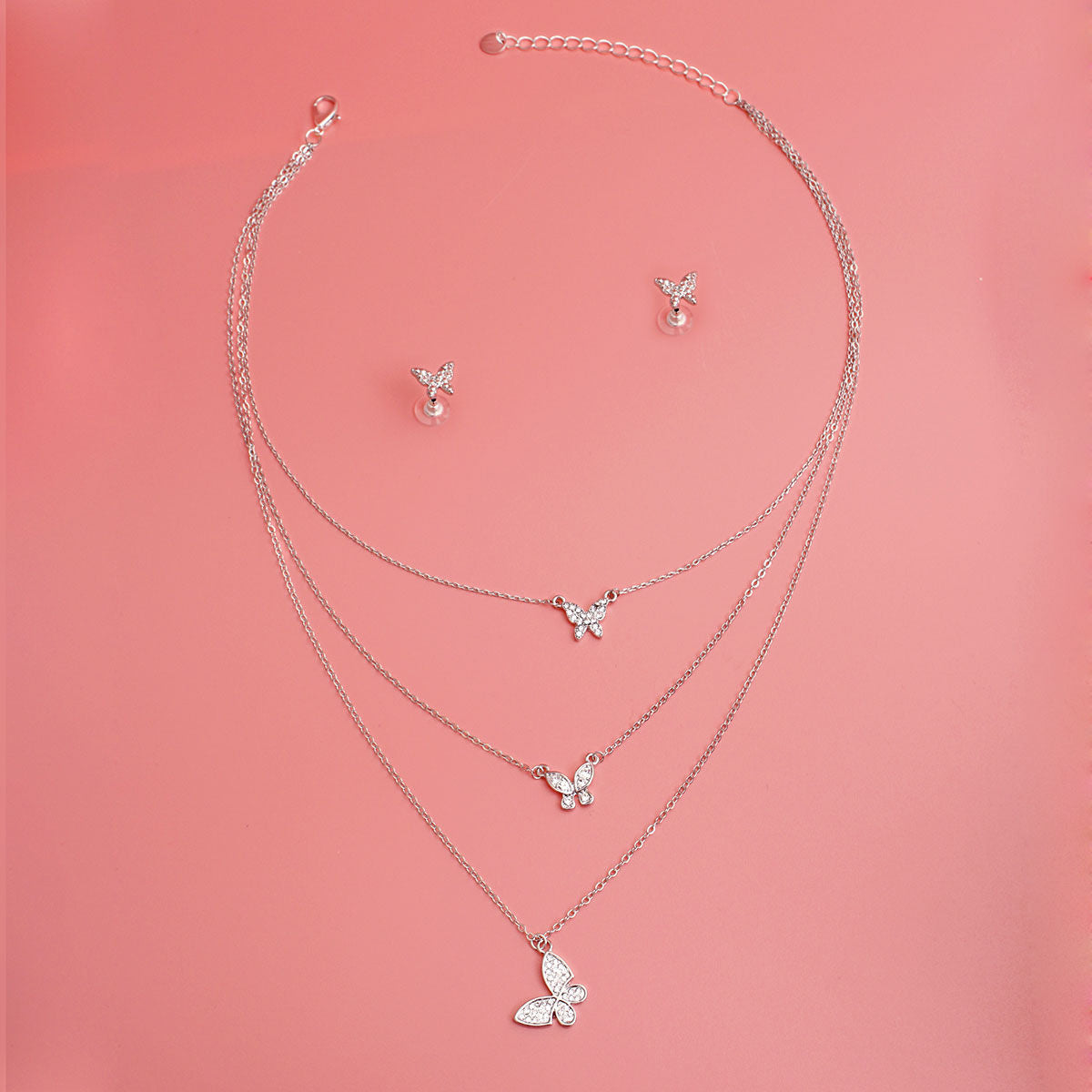 Silver Triple Chain Butterfly Necklace - Premium Wholesale Jewelry from Pinktown - Just $12! Shop now at chiquestyles