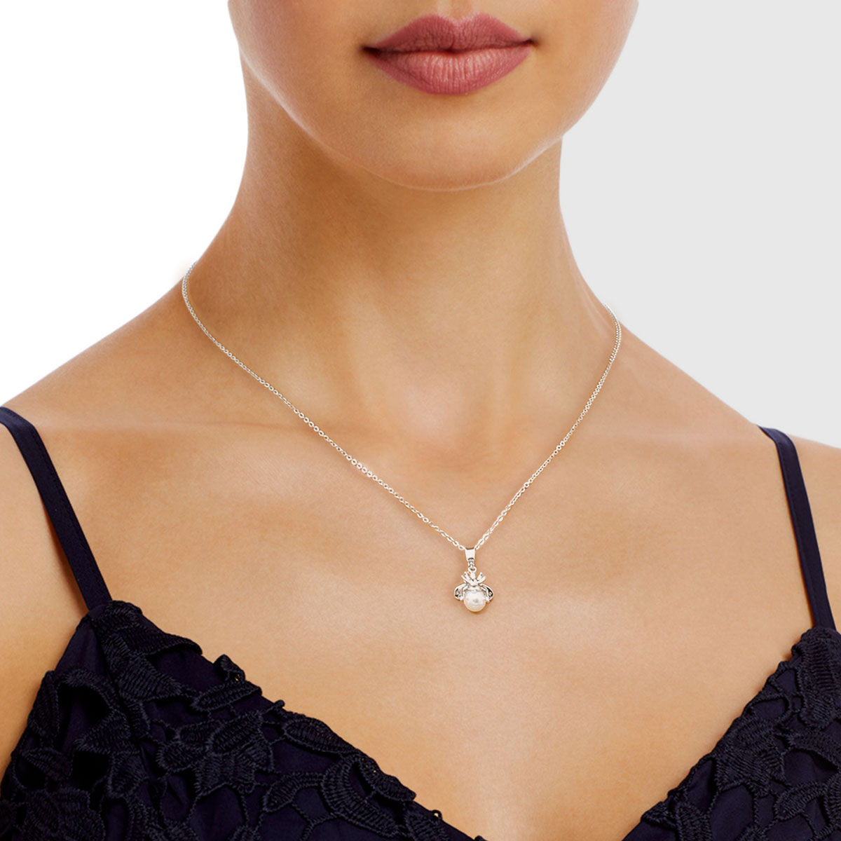 Silver Pearl and CZ Cute Bee Necklace - Premium Wholesale Jewelry from Pinktown - Just $8! Shop now at chiquestyles