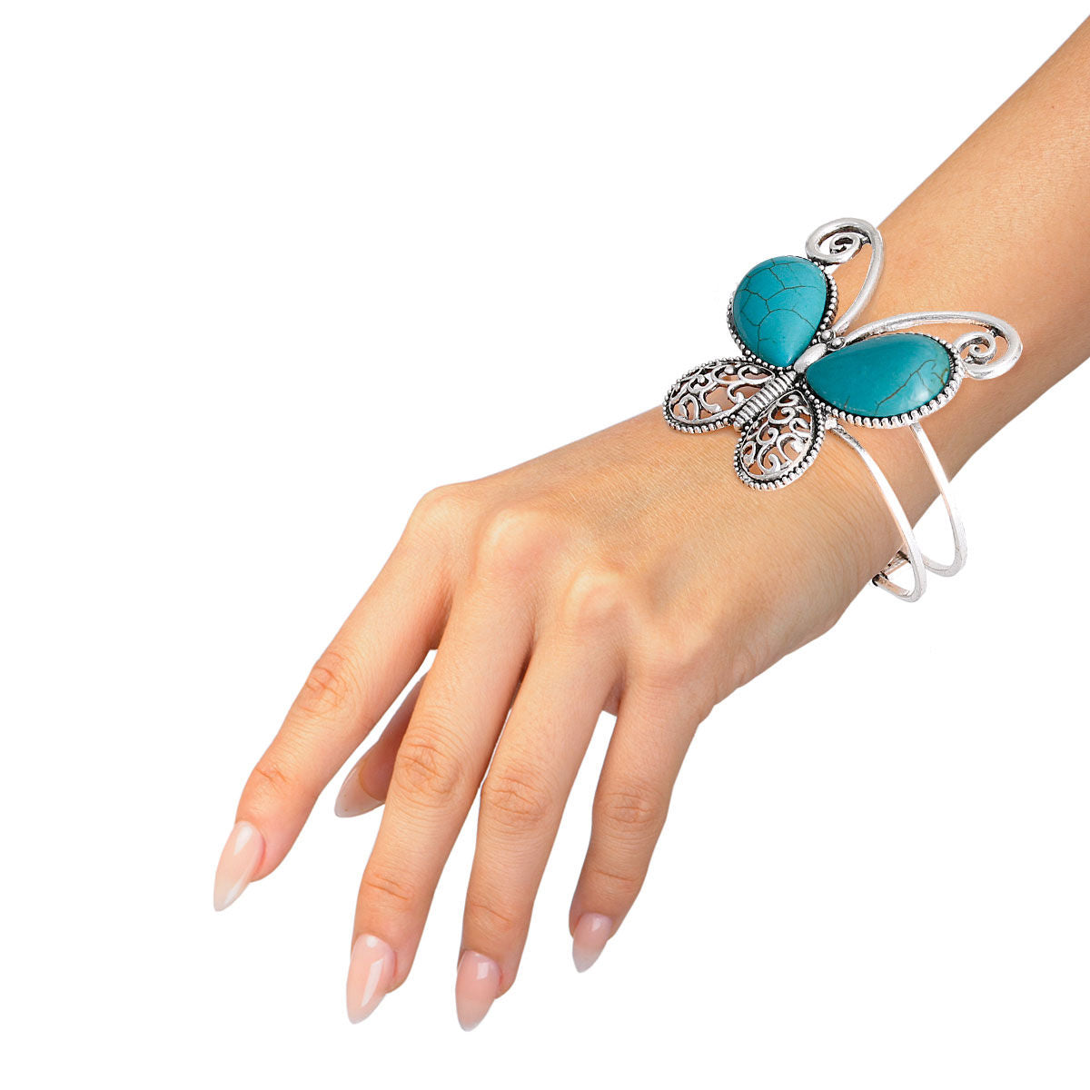 Turquoise Butterfly Hinge Cuff|8 inches - Premium Wholesale Jewelry from Pinktown - Just $10! Shop now at chiquestyles