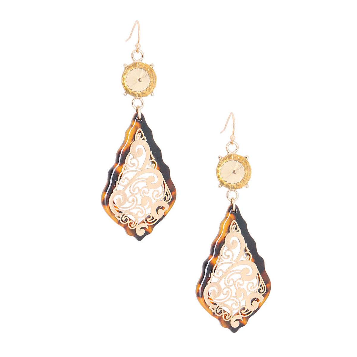 Gold Filigree Tortoiseshell Earrings|2.5 inches - Premium Wholesale Jewelry from Pinktown - Just $6! Shop now at chiquestyles