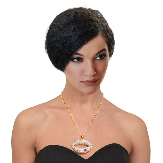 Clear Rhinestone Lips Gold Chain|18 inches - Premium Wholesale Jewelry from Pinktown - Just $12! Shop now at chiquestyles