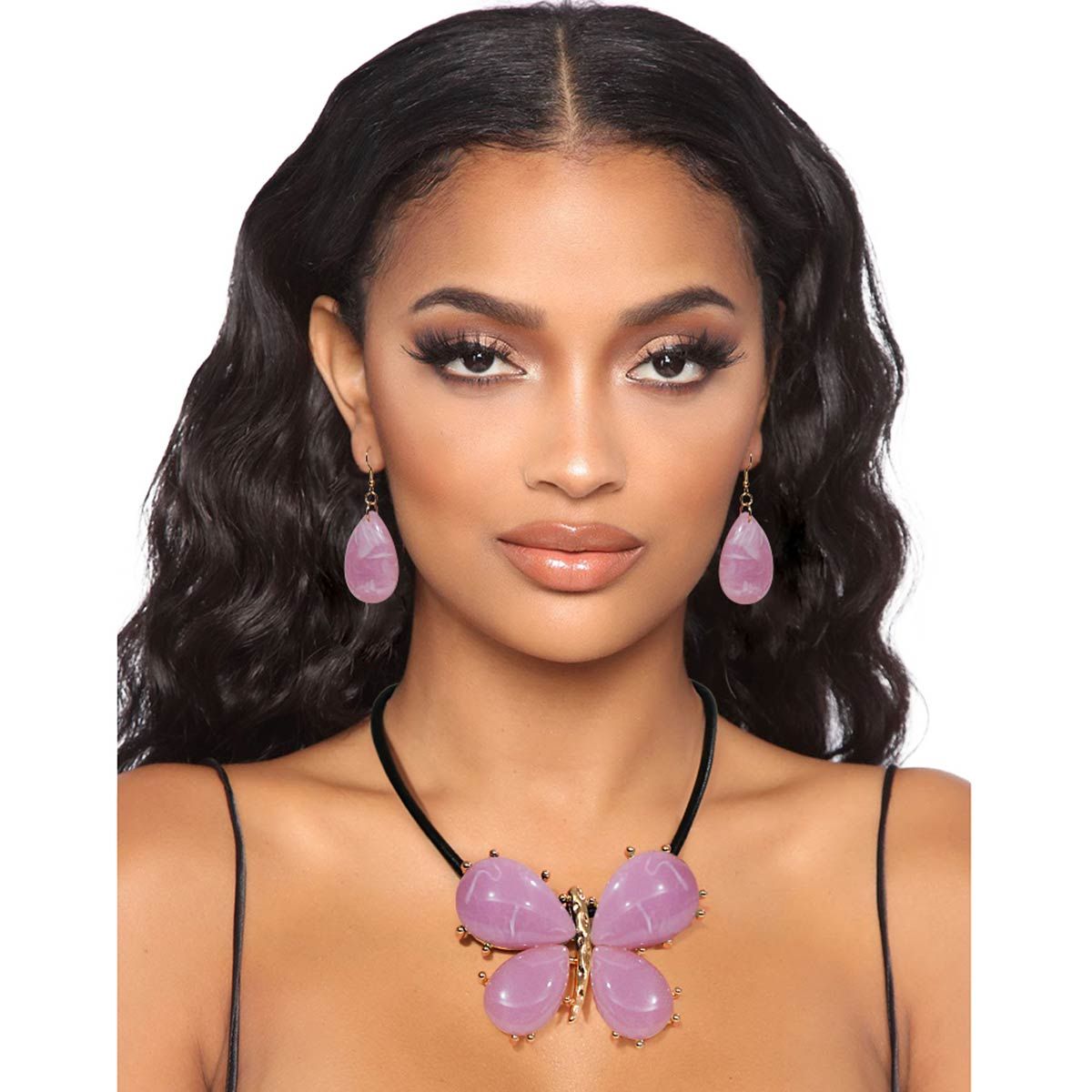 Light Purple Marbled Butterfly Pendant Set - Premium Wholesale Jewelry from Pinktown - Just $21! Shop now at chiquestyles