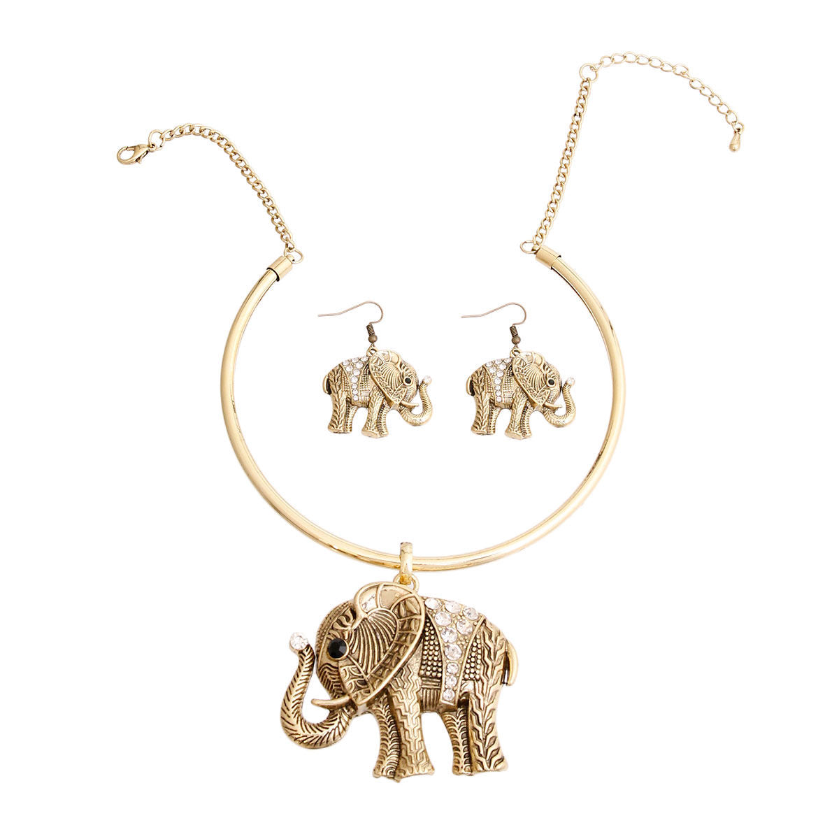 Burnished Gold Engraved Elephant Set - Premium Wholesale Jewelry from Pinktown - Just $16! Shop now at chiquestyles