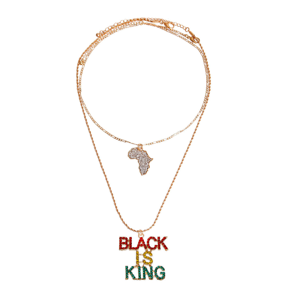Multi Color Double Chain BLACK IS KING Necklace - Premium Wholesale Jewelry from Pinktown - Just $15! Shop now at chiquestyles