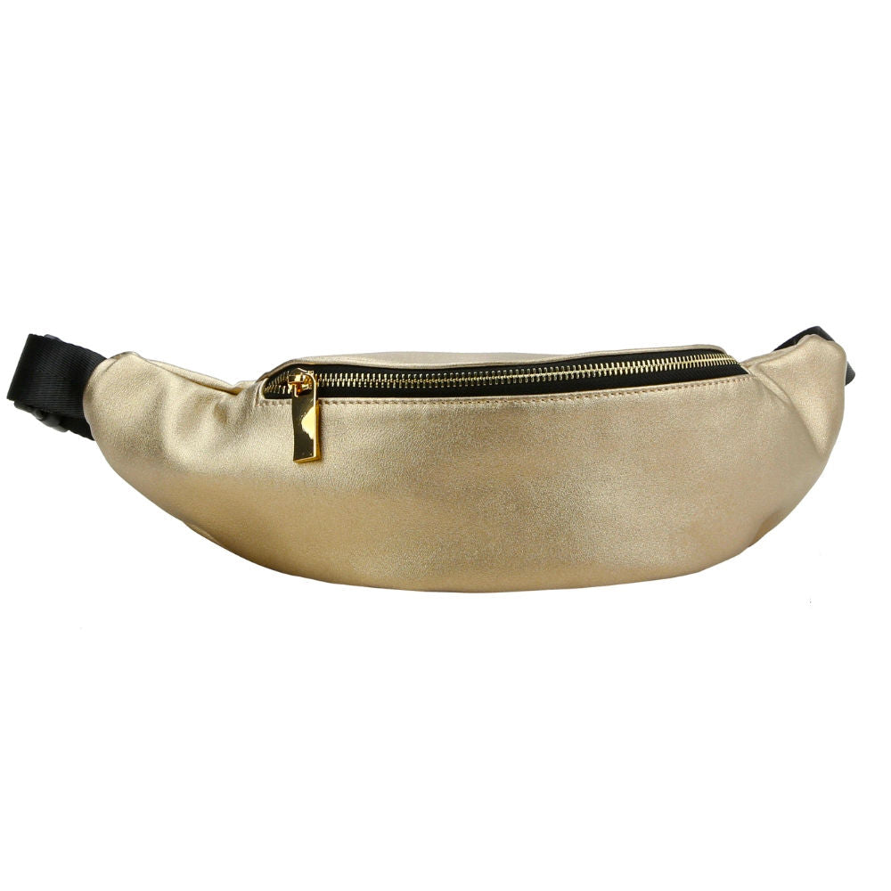 Gold Vegan Leather Fanny Pack|14.6 x 2.4 x 4.6 inches - Premium Wholesale Fashion Accessories from Pinktown - Just $32! Shop now at chiquestyles
